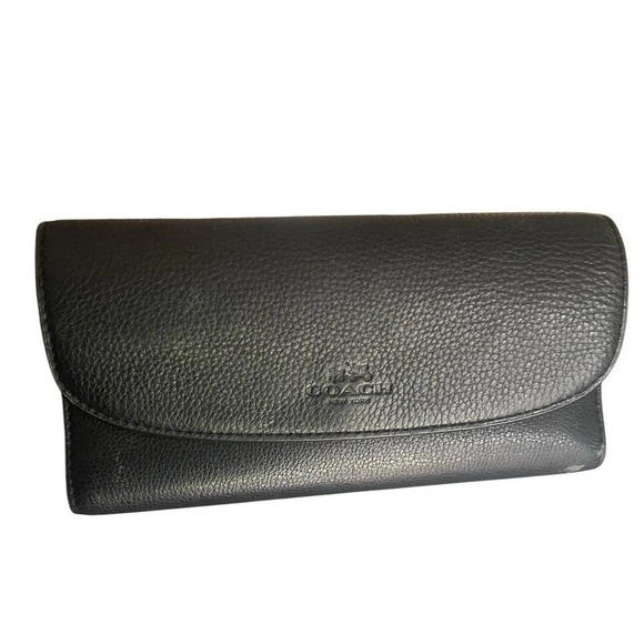 Coach Handbags - Coach Black Envelope Trifold Wallet for Women with Card Pockets, Zipper Pocket